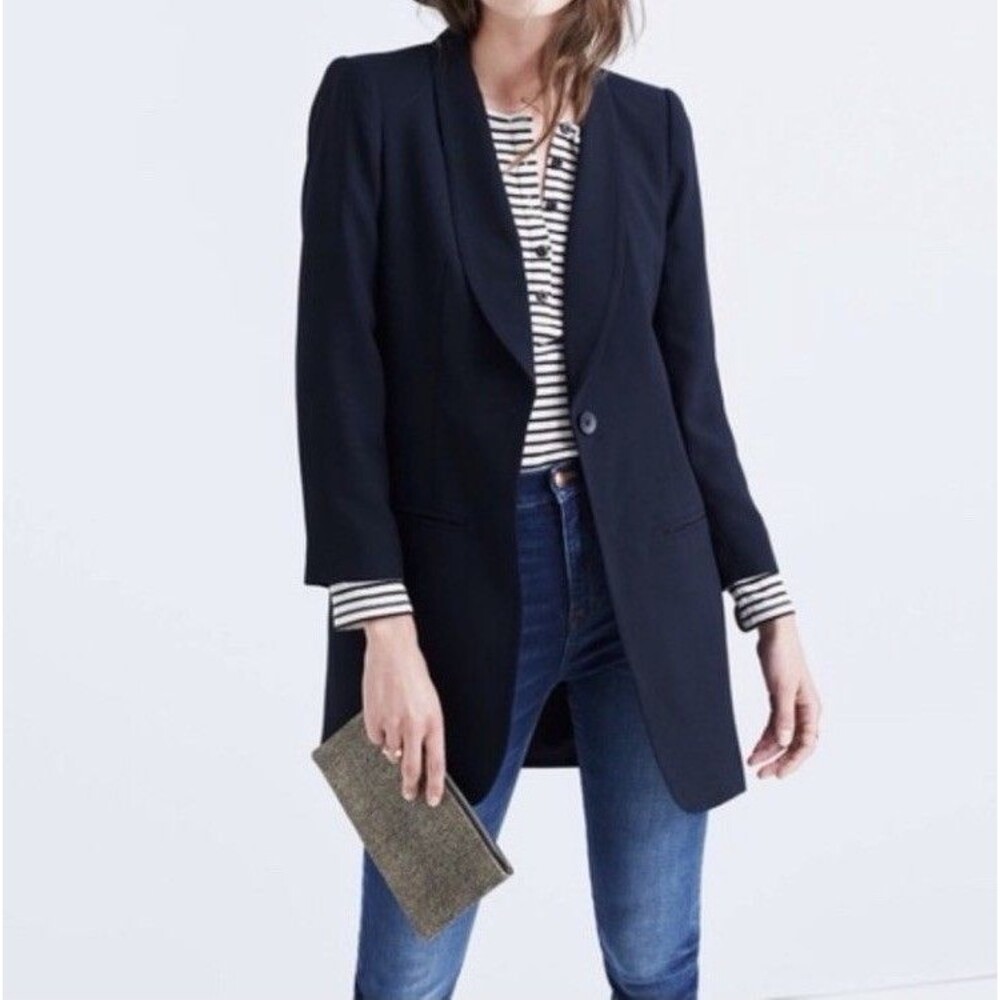 Madewell Trevi Drapey Blazer in True Black 12 Single Button Oversize